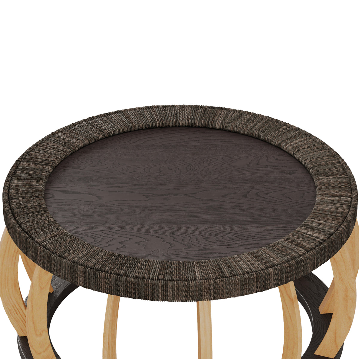 Mesa de Centro Redonda | Madera Sólida y Mimbre | Estilo Boho Vintage