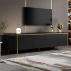 Armario bajo para TV con patas de hierro, 6 puertas, bordes redondeados y ranurado para cables, ideal para el salón