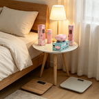 Wellbeing and Decor Set 5-in-1 - Round Table + Bamboo Scale + Sara Perfume + Massager + Floral Incense