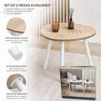 2 Mesitas Auxiliares Modernas con Mesa de Madera Tallada