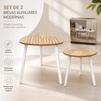 2 Mesitas Auxiliares Modernas con Mesa de Madera Tallada