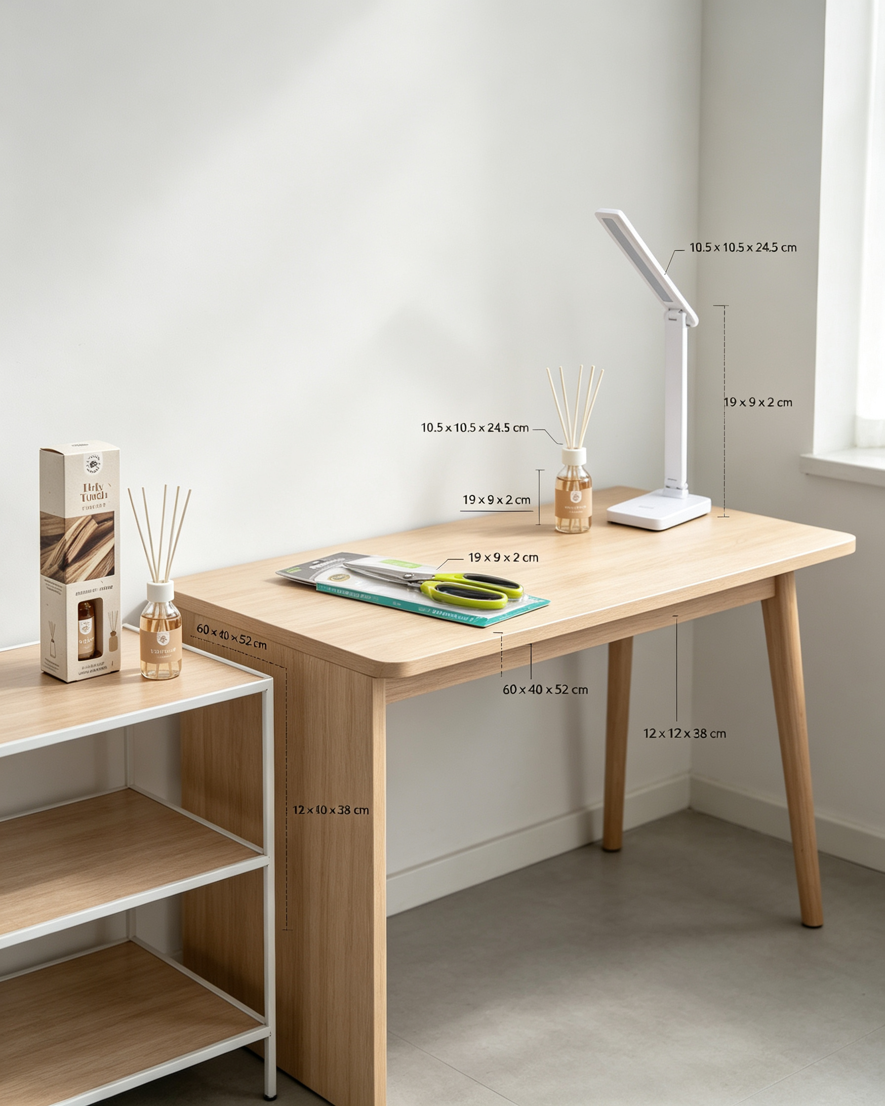 4-in-1 Essential Home Set - Side Table + LED Lamp + Holy Touch Reed Diffuser + Multipurpose Scissors