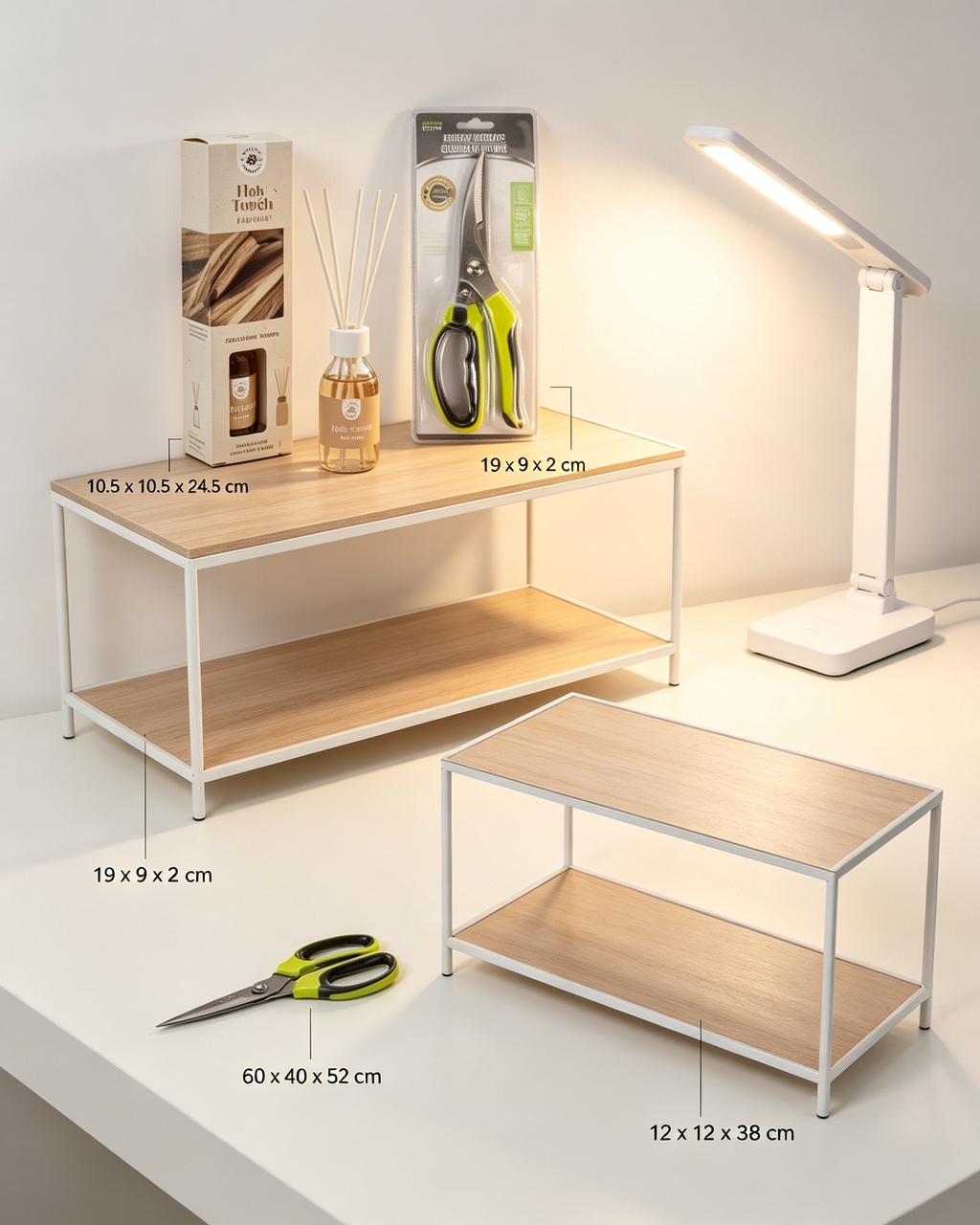 4-in-1 Essential Home Set - Side Table + LED Lamp + Holy Touch Reed Diffuser + Multipurpose Scissors