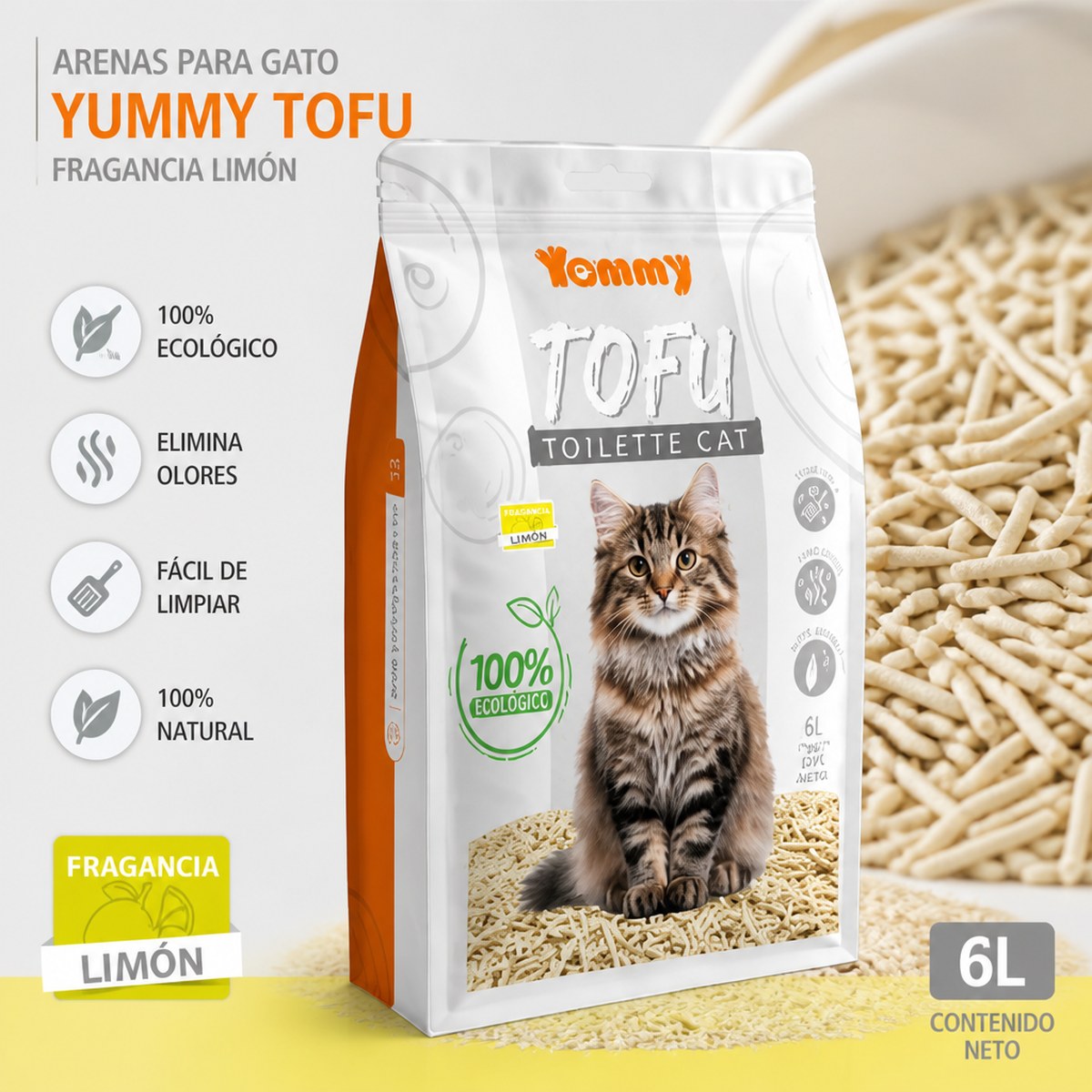 Yummy Tofu Cat Litter with Lemon Scent, 6L