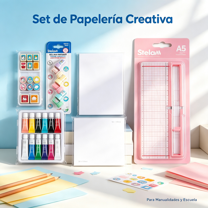 Creative Stationery Set - Stamps, Paint, Notes, and A5 Cutter