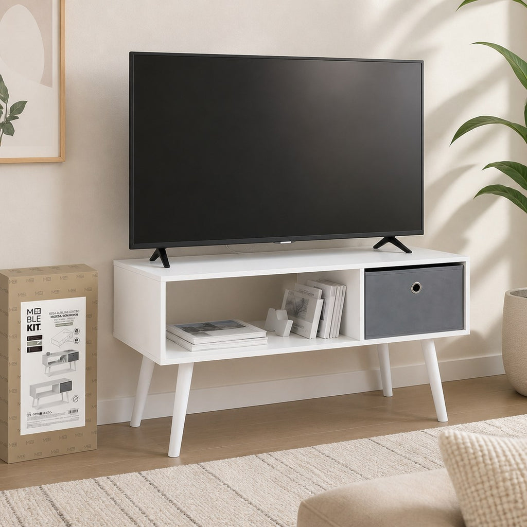 Mueble TV Blanco con Cajón de Almacenamiento