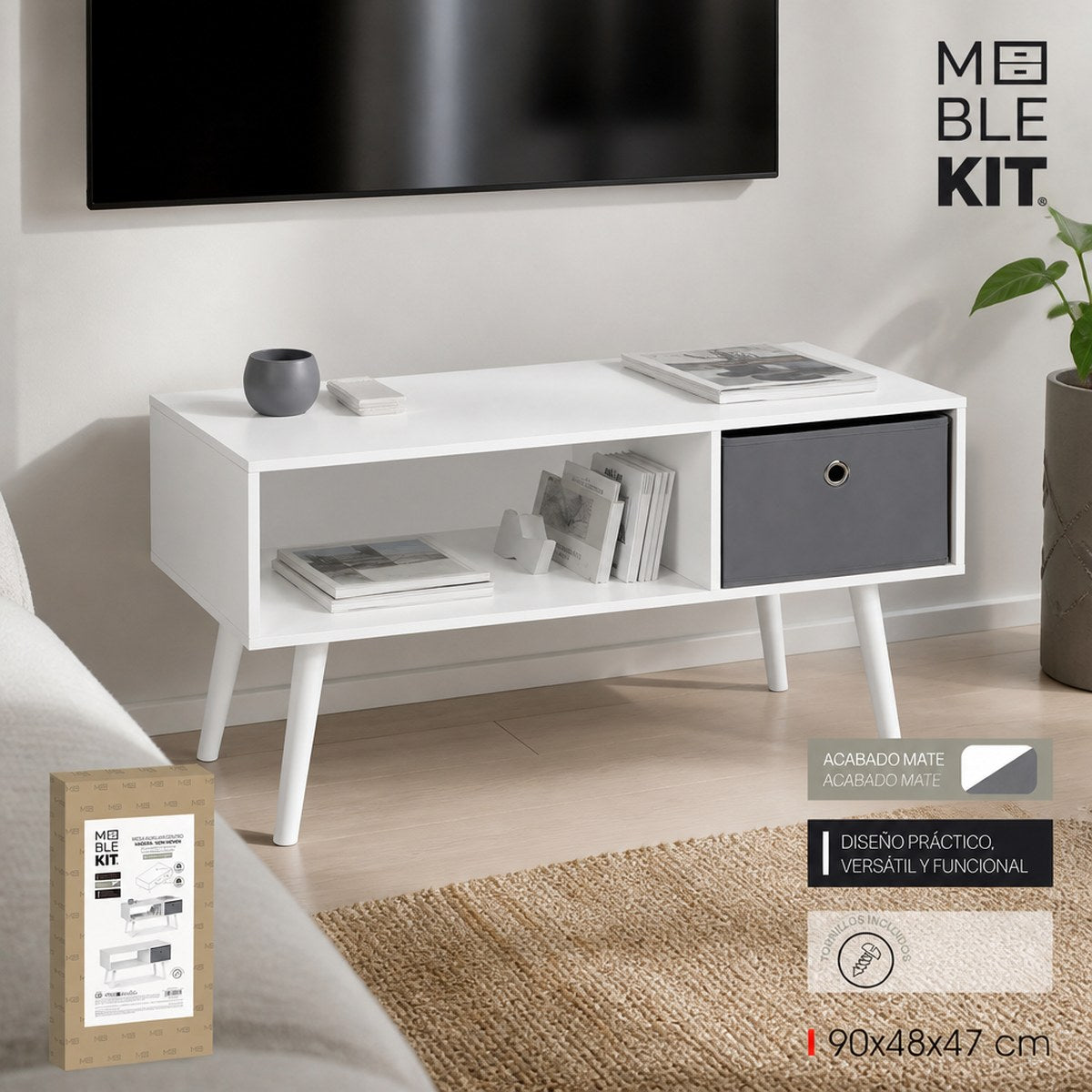 Mueble TV Blanco con Cajón de Almacenamiento