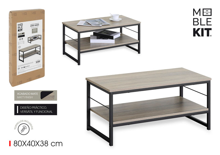 Meble Kit Industrial Style Coffee Table with Storage Shelf, Matt Finish product images and lifestyle scenes