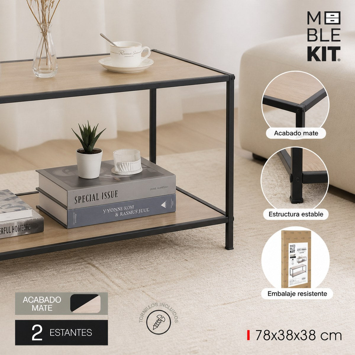 Mesa de Centro Meble Kit con 2 Estantes