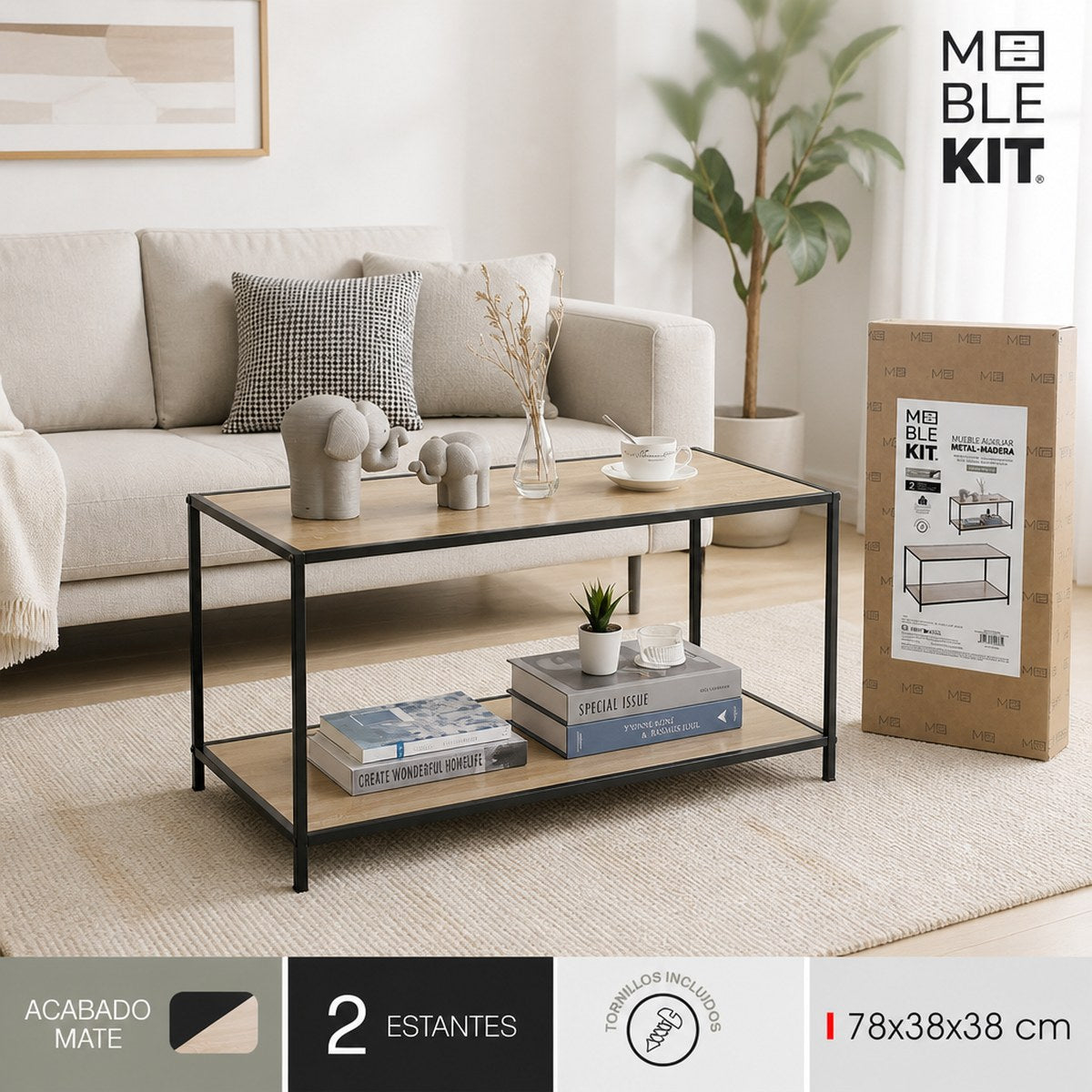 Mesa de Centro Meble Kit con 2 Estantes