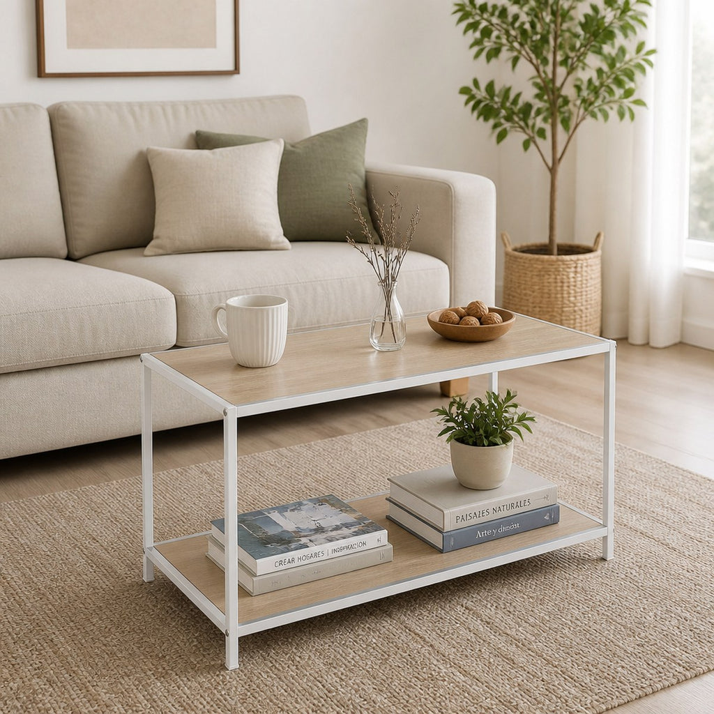 Meble Kit Coffee Table with 2 Shelves, White Frame