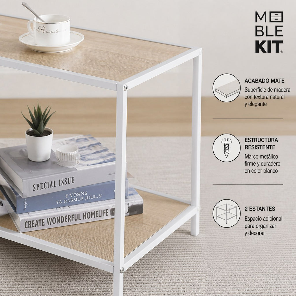 Meble Kit Coffee Table with 2 Shelves, White Frame