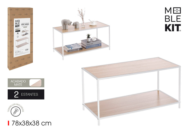 Meble Kit Coffee Table with 2 Shelves, White Frame product images and lifestyle scenes