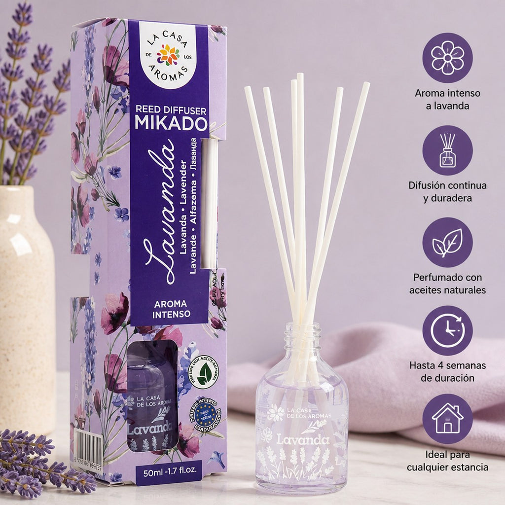 Mikado Lavender Reed Diffuser, 50ml from La Casa de los Aromas