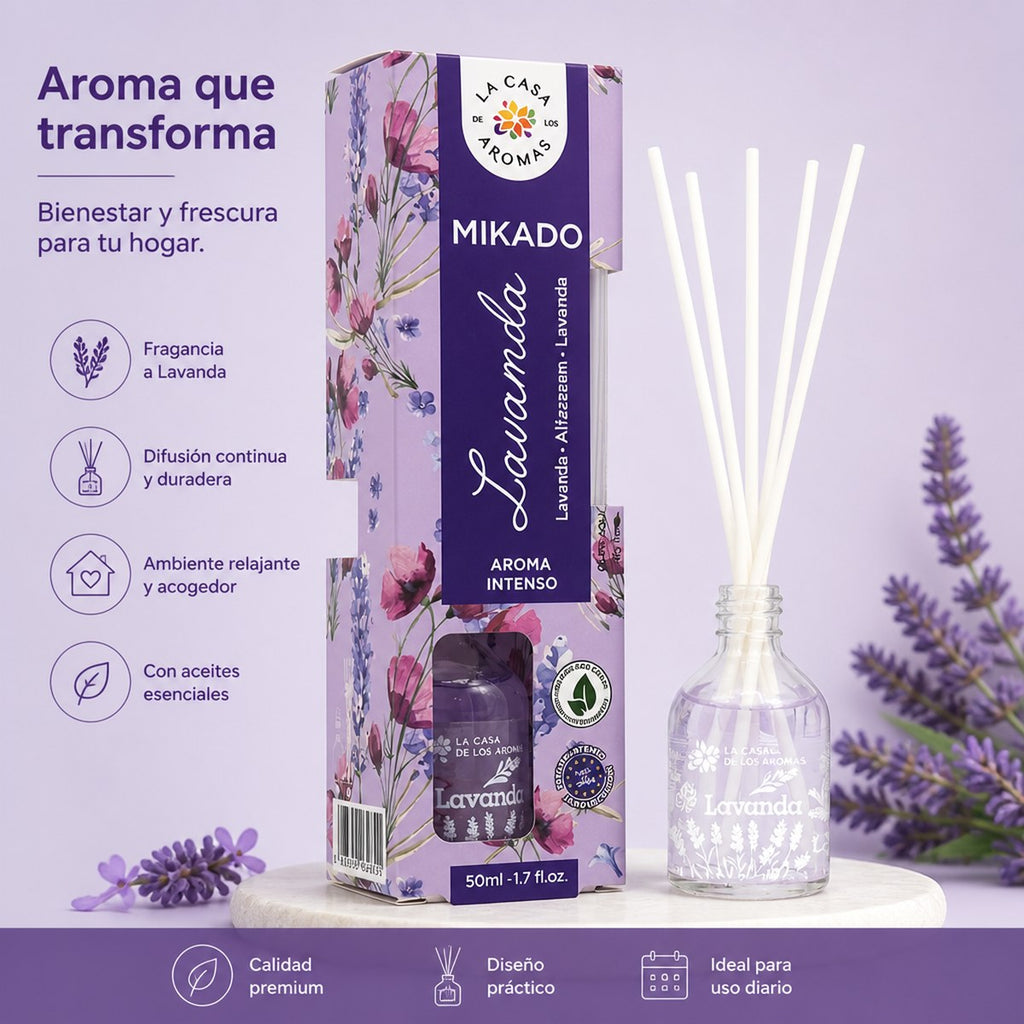 Mikado Lavender Reed Diffuser, 50ml from La Casa de los Aromas