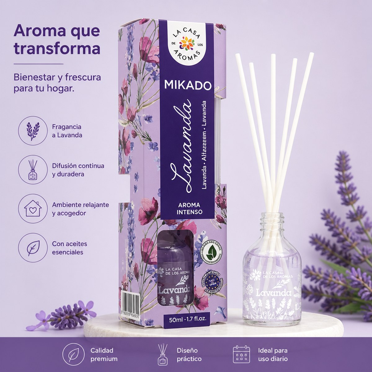 Mikado Lavender Reed Diffuser, 50ml from La Casa de los Aromas