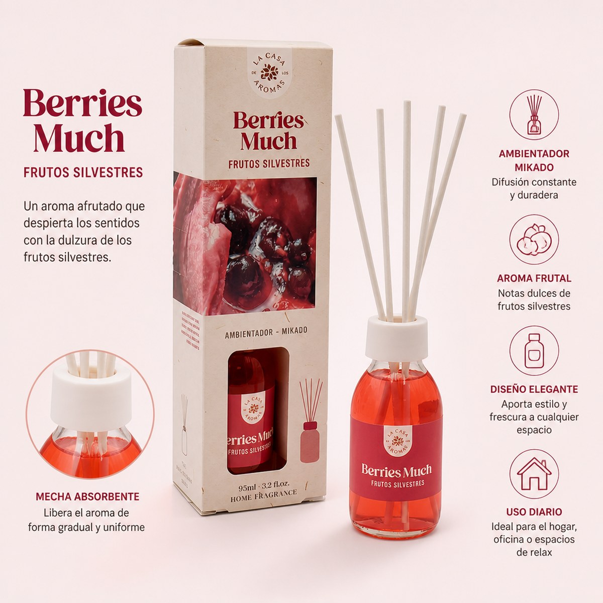 Mikado Wild Berries Air Freshener La Casa de los Aromas | 95 ml | Diffuser Sticks | Home