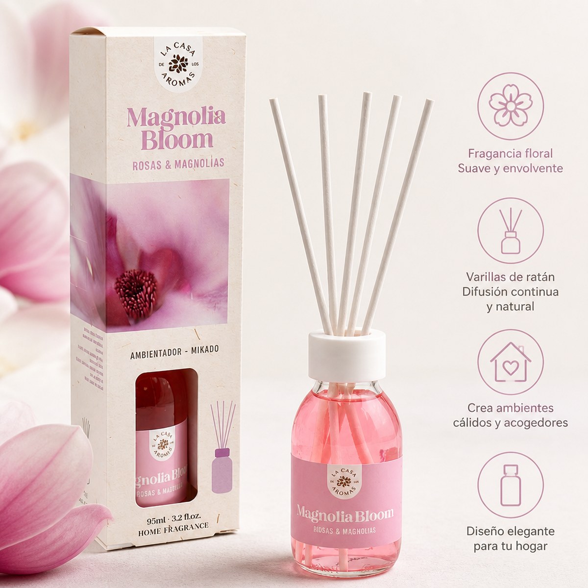 Mikado Magnolia Bloom Air Freshener La Casa de los Aromas | 95 ml | Roses and Magnolias | Home