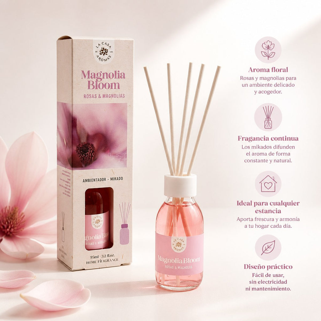 Mikado Magnolia Bloom Air Freshener La Casa de los Aromas | 95 ml | Roses and Magnolias | Home