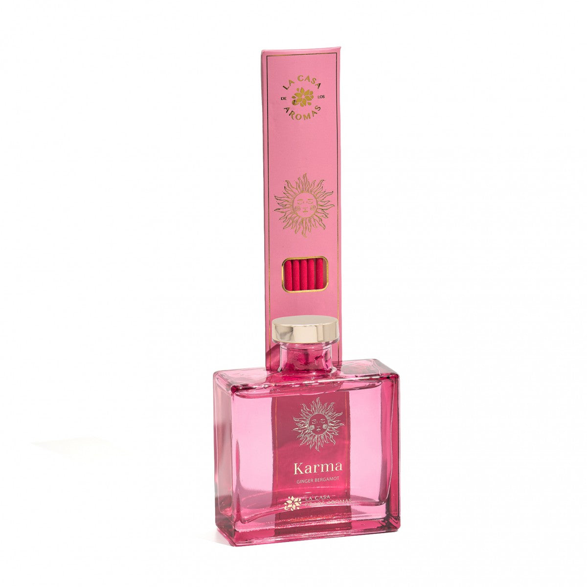 La Casa de los Aromas Karma Ginger Bergamot Reed Diffuser product images and lifestyle scenes