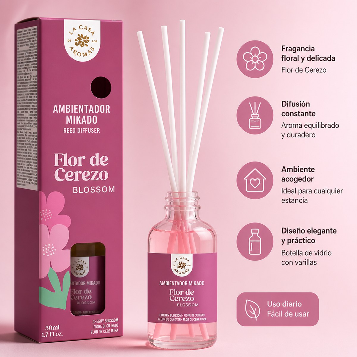 Mikado Cherry Blossom Air Freshener La Casa de los Aromas | 50 ml | Delicate Scent | Home