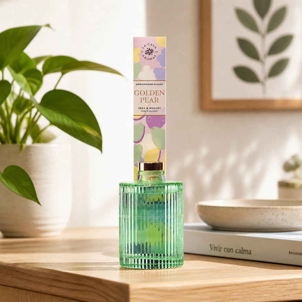 Ambientador Mikado Golden Pear La Casa de los Aromas | Pera y Muguet | Frasco Vidrio | Hogar