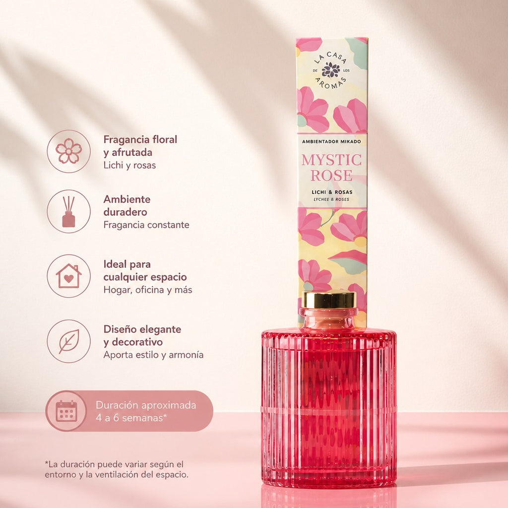 Mikado Air Freshener Mystic Rose La Casa de los Aromas | 250 ml | Lychee and Roses | Home