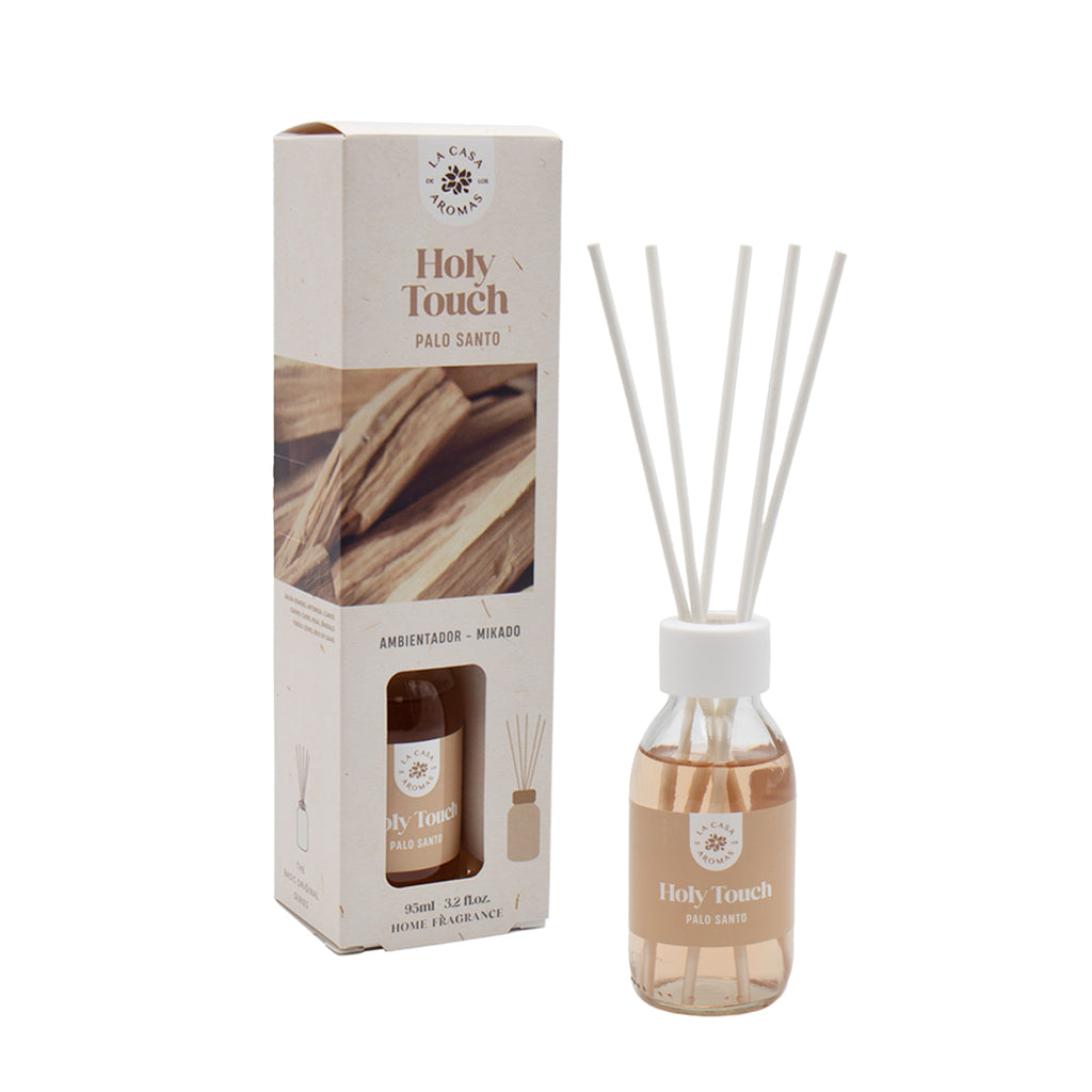 La Casa de los Aromas Holy Touch Palo Santo Reed Diffuser product images and lifestyle scenes