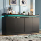 Armario de cocina con iluminación LED, Sideboard con 4 puertas, Buffet con mucho espacio de almacenamiento para el comedor y el salón, 160 × 39 × 83 cm