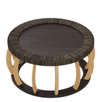 Mesa de Centro Redonda | Madera Sólida y Mimbre | Estilo Boho Vintage