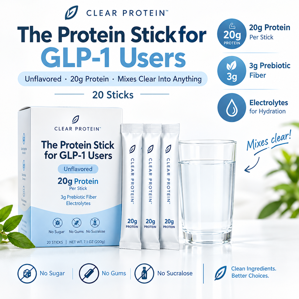 The Protein Stick for GLP-1 Users – Unflavored, 20g Protein, Mixes Clear Into Anything – 20 Sticks