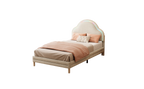 Cama con cabezal en forma de nubes, con luces LED multicolores y cambiantes, cama para niños con listones de madera, cama individual, seda, beige, 90x200cm