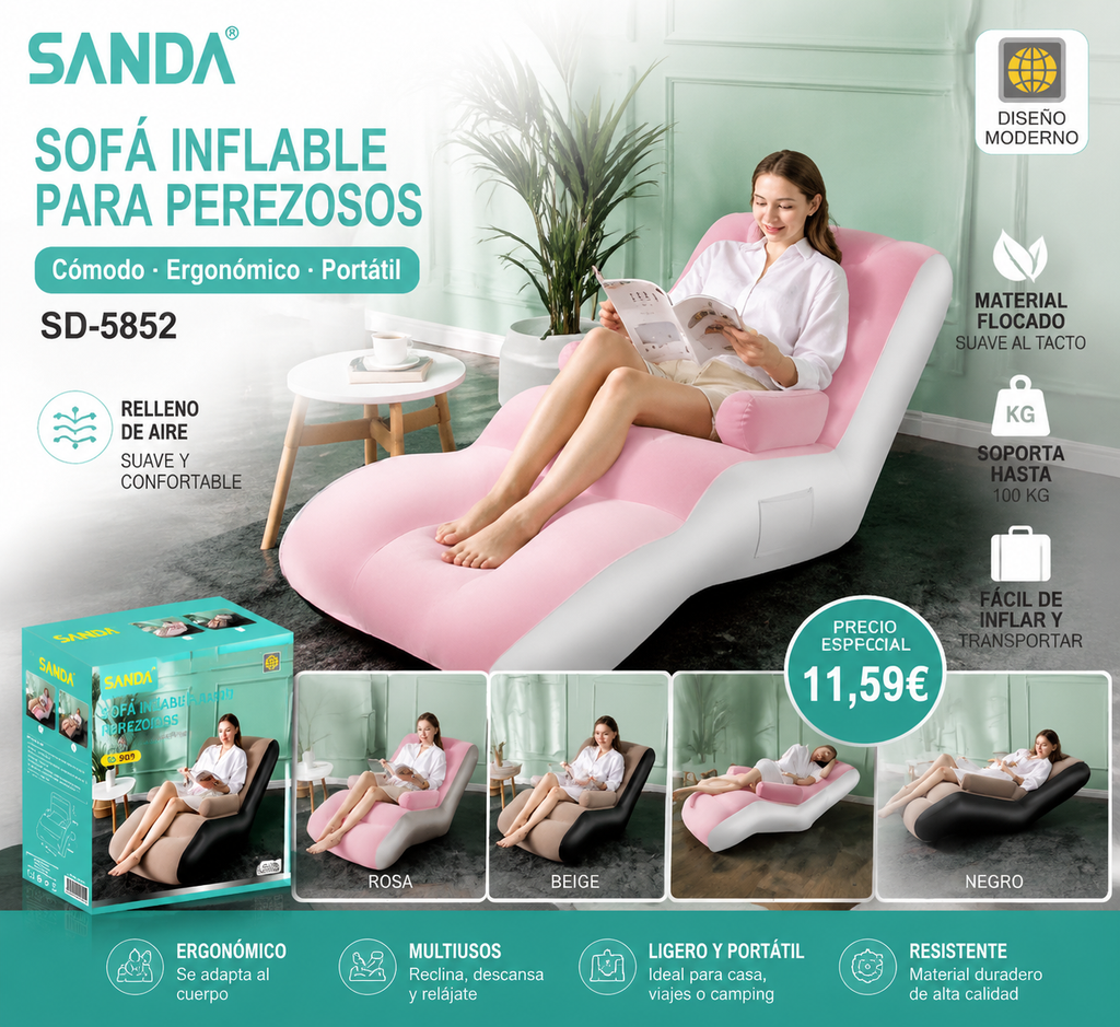 Sofá Inflable SD-5852 — Relájate en el jardín, el camping o el salón en segundos