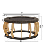 Mesa de Centro Redonda | Madera Sólida y Mimbre | Estilo Boho Vintage