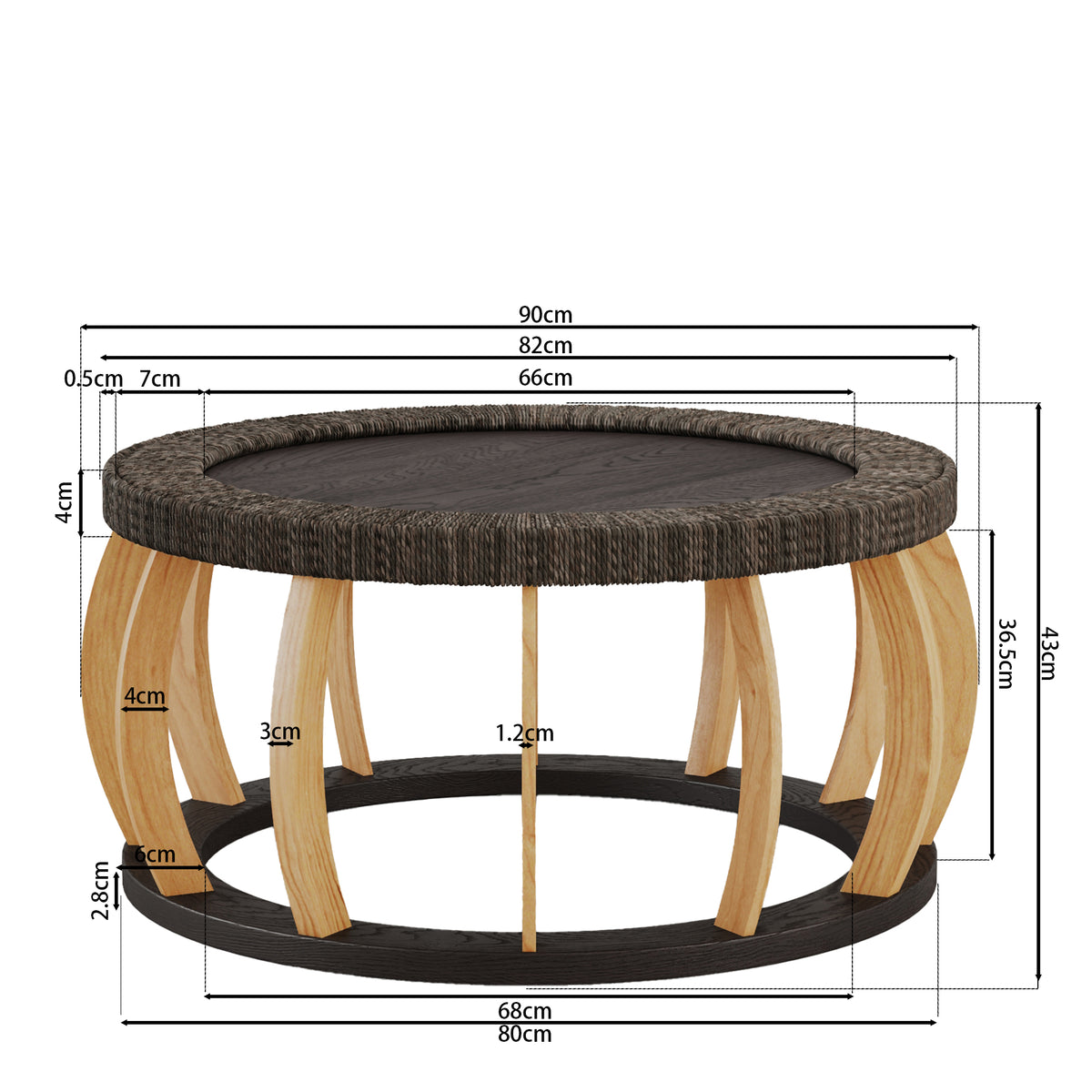 Mesa de Centro Redonda | Madera Sólida y Mimbre | Estilo Boho Vintage