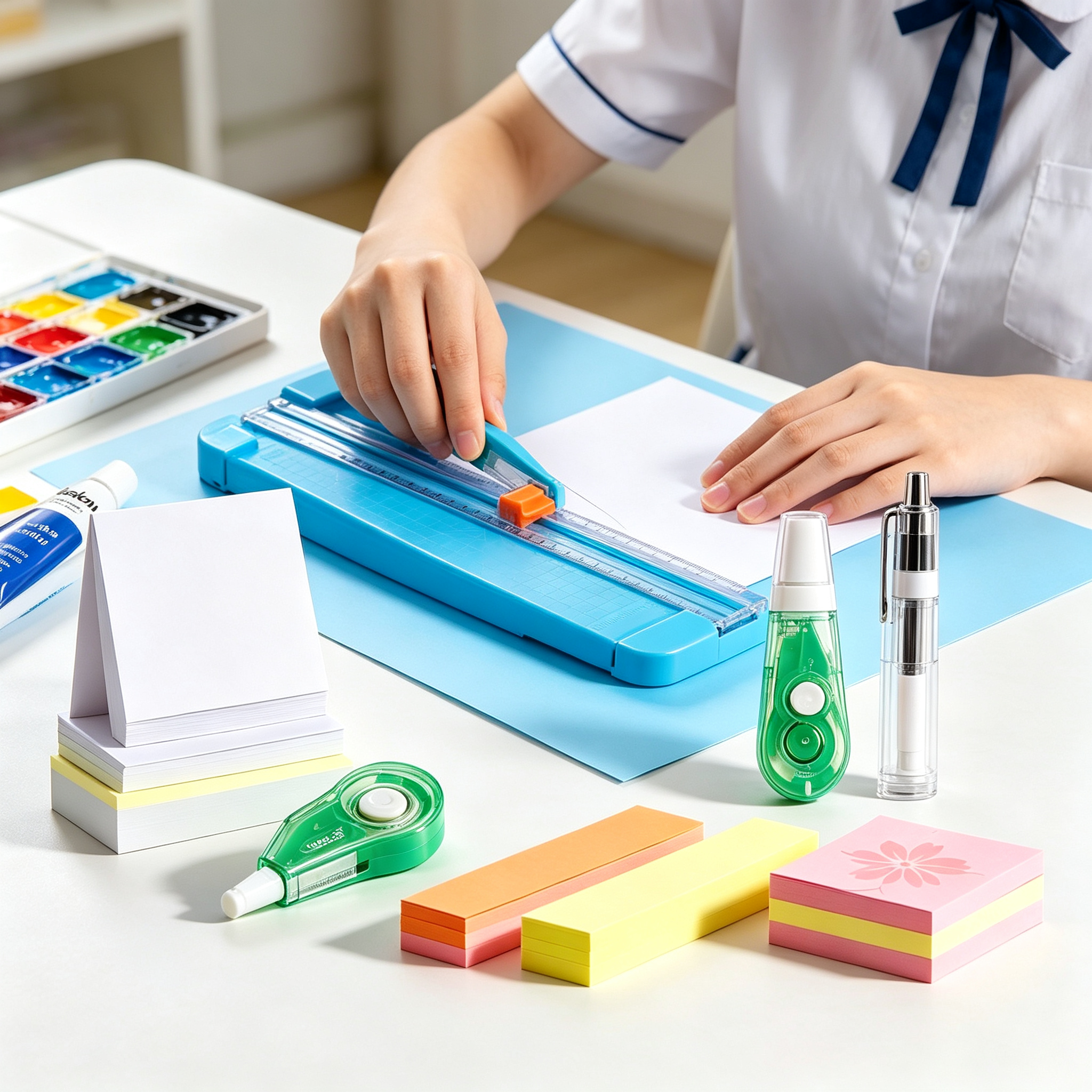 6 Piece School Stationery Set - Cutter, Acrylic Paint, Notes and Correctors