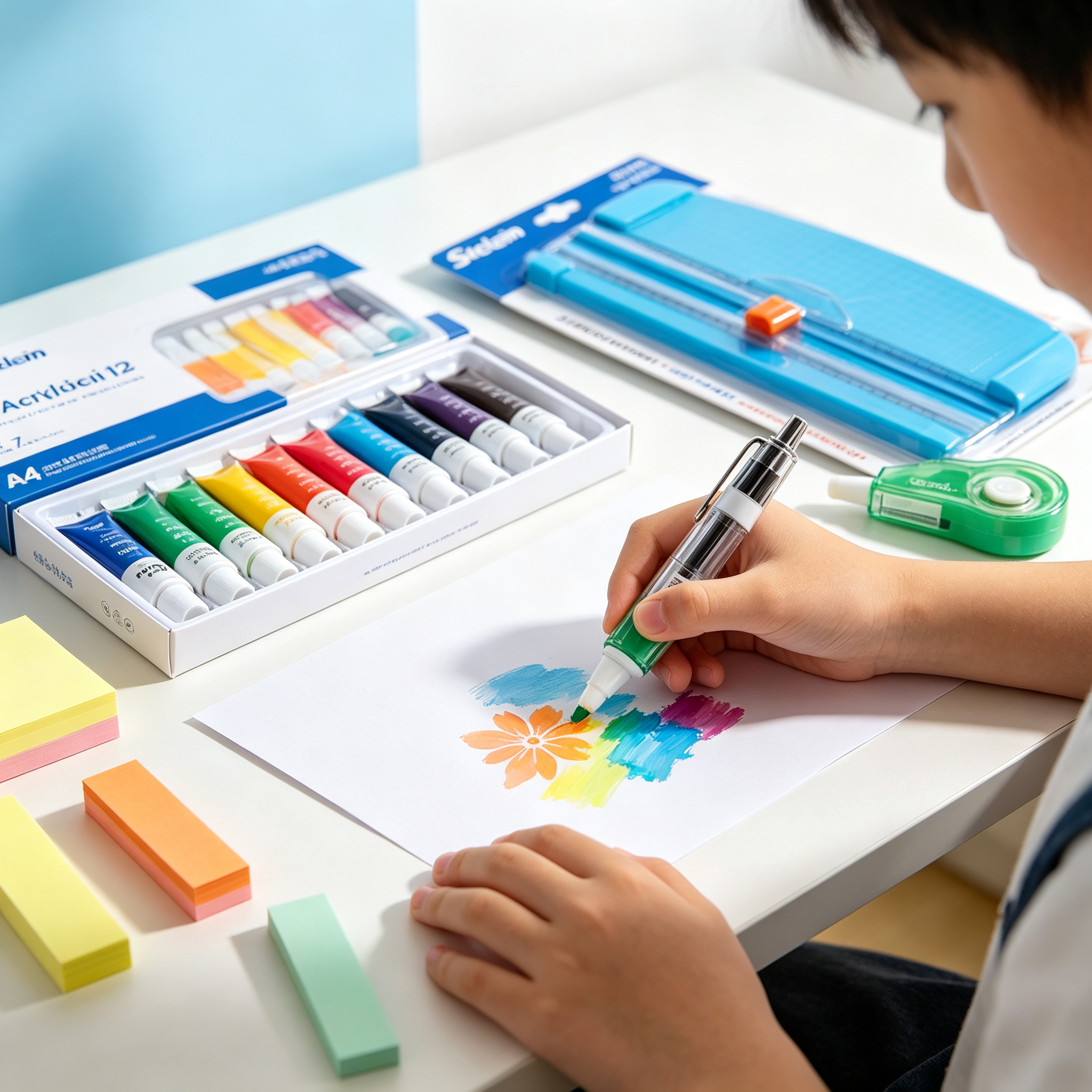 6 Piece School Stationery Set - Cutter, Acrylic Paint, Notes and Correctors