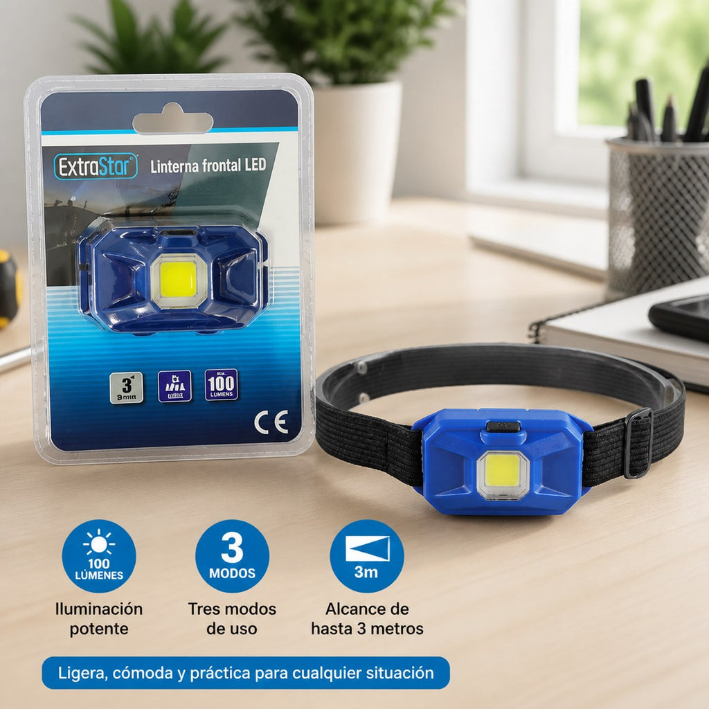 Linterna Frontal LED ExtroStar, 100 Lúmenes