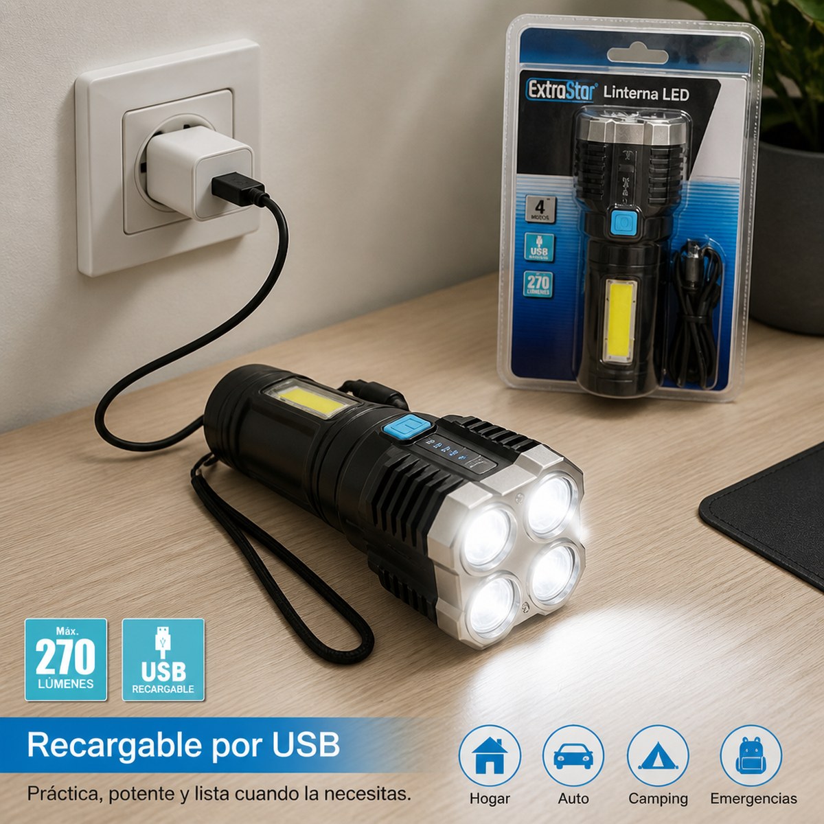 ExtroStar Rechargeable USB LED Flashlight