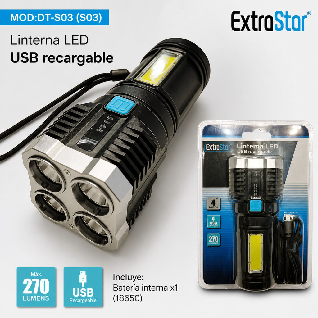 ExtroStar Rechargeable USB LED Flashlight