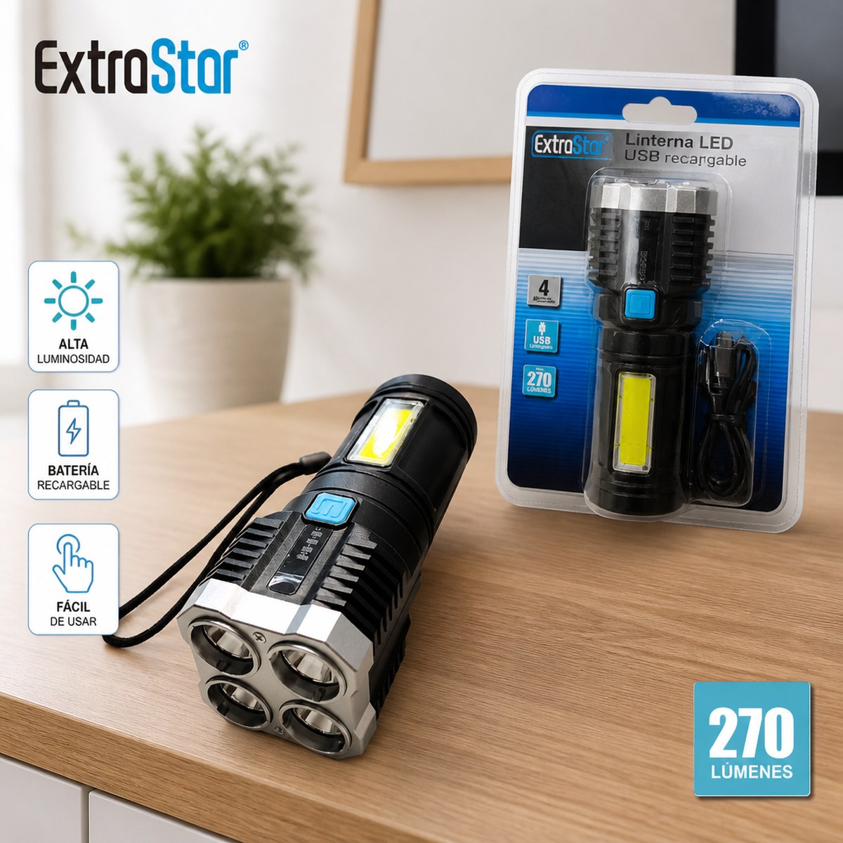 ExtroStar Rechargeable USB LED Flashlight