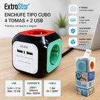 Regleta Cubo ExtraStar | 4 Tomas + 2 USB | Cable 1,5 m | Hogar y Oficina