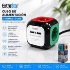 Regleta Cubo ExtraStar | 4 Tomas + 2 USB | Cable 1,5 m | Hogar y Oficina