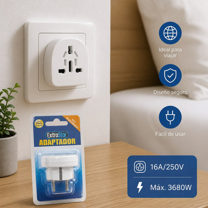 Adaptador Universal a Enchufe Alemán | 16A / 250V / 3680W | Viajes y Hogar | Solo Interior