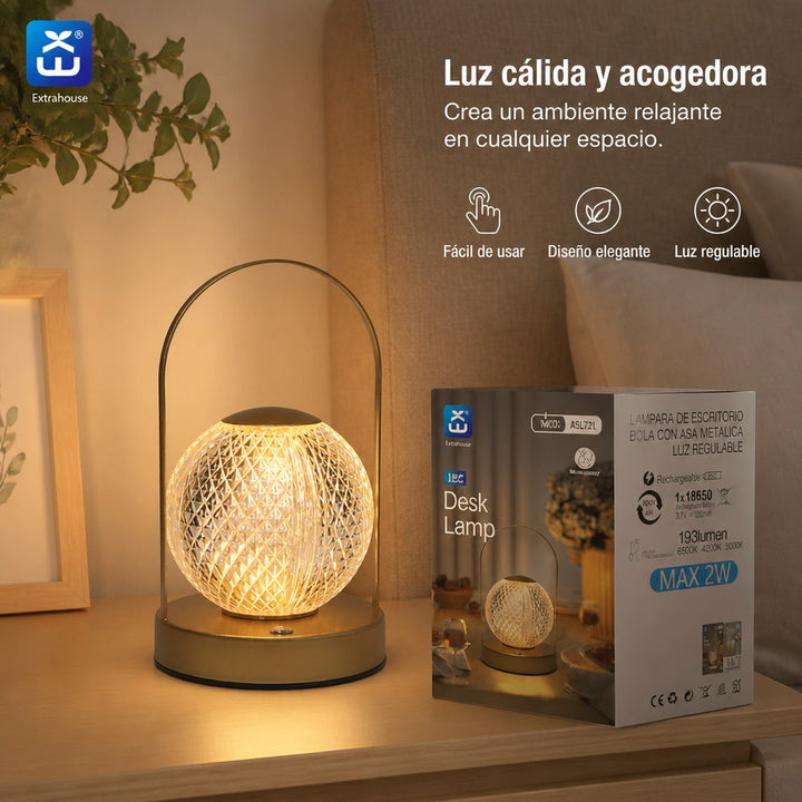 Lámpara LED de Mesa Extrahouse ASL721 | Esfera Cristal Retro | Táctil Regulable | USB-C