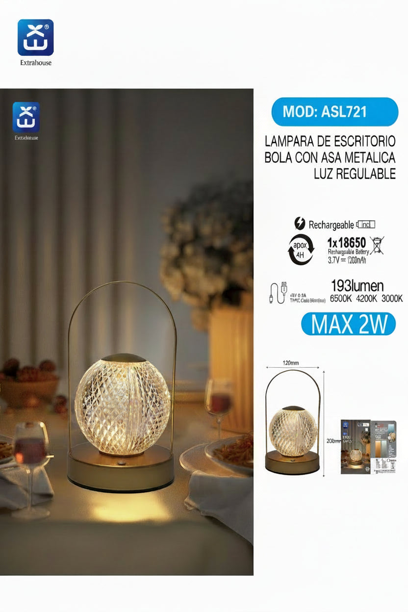 Extrahouse Retro Crystal Ball LED Table Lamp with Metal Handle product images and lifestyle scenes
