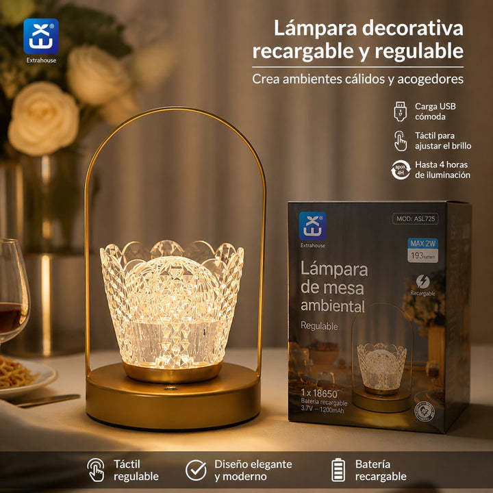 Extrahouse Rechargeable Dimmable Ambient Table Lamp, Flower Pot Design