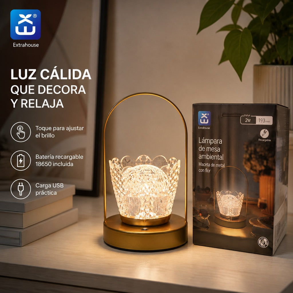 Extrahouse Rechargeable Dimmable Ambient Table Lamp, Flower Pot Design