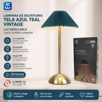 Vintage Pleated Rechargeable Desk Lamp - Teal Blue