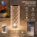 Tall RGB Crystal-Effect Rechargeable LED Desk Lamp with Remote Control